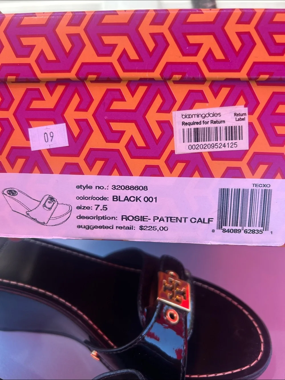 Tory Burch Black Patent Slide Sandals with Red Logo